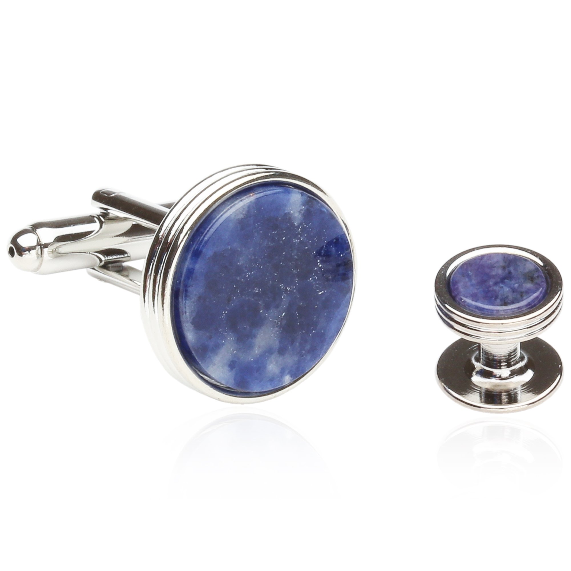 Blue Sodalite Tuxedo Shirt Cufflinks Studs Formal Set for Men with Travel Gift Box Lapis Lazuli Blue Cufflinks and Studs