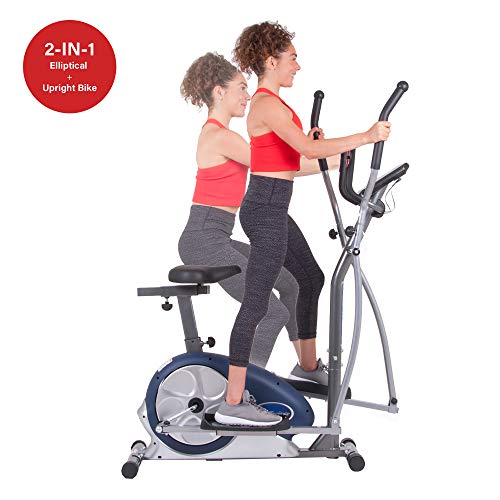 Body Champ 2-in-1 Upright Exercise Bike and Elliptical Trainer with Seat, Heart-Rate Monitor, and Programmable LCD Console, BRM3671