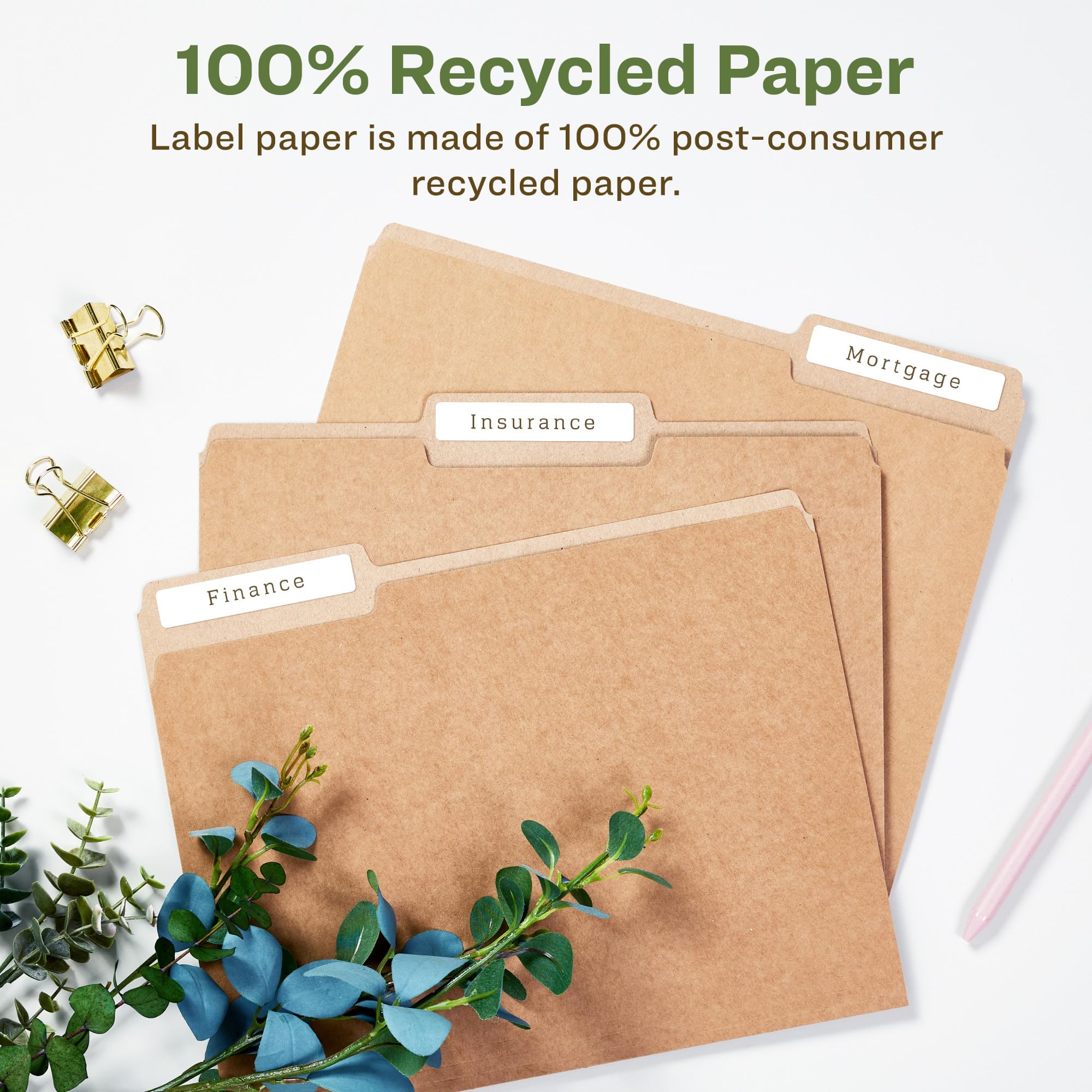 Avery EcoFriendly Recycled File Folder Labels, 2/3" x 3-7/16", White, Permanent Label Adhesive, 750 Printable Labels (48266)