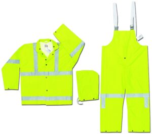 mcr safety 2083srx2 luminator class 3 pvc/polyester 3-peice suit with detachable hood and 3m reflective material, fluorescent lime, 2x-large