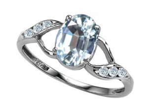 tommaso design oval genuine aquamarine ring 14 kt white gold size 8.5