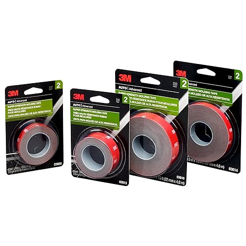 3M Super-Strength Molding Tape, 1/2 in x 15 ft, High Strength Double-Sided Adhesive, Permanently Attaches Side Moldings, Trim and Emblems to Interior and Exterior of Vehicles (03614)