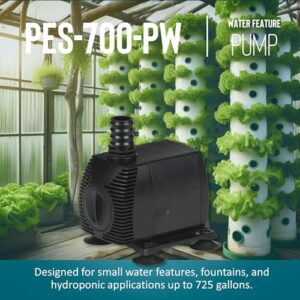 Little Giant PES-700-PW 115-Volt, 725 GPH Magnetic Drive Fountain/Pond Pump with 15-Ft. Cord, Black, 566720