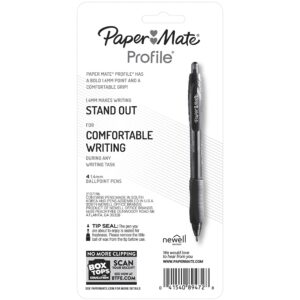 Paper Mate Profile Retractable Ballpoint Pen, Bold Point, Translucent Barrel, Blue Ink, 4 Count