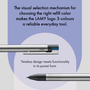 Lamy logo 3-colours - multicoloured ballpoint pen (black, blue, red) with a sight dial mechanism in an elegant stainless steel case - incl ballpoint refills M 21 in black, blue & red