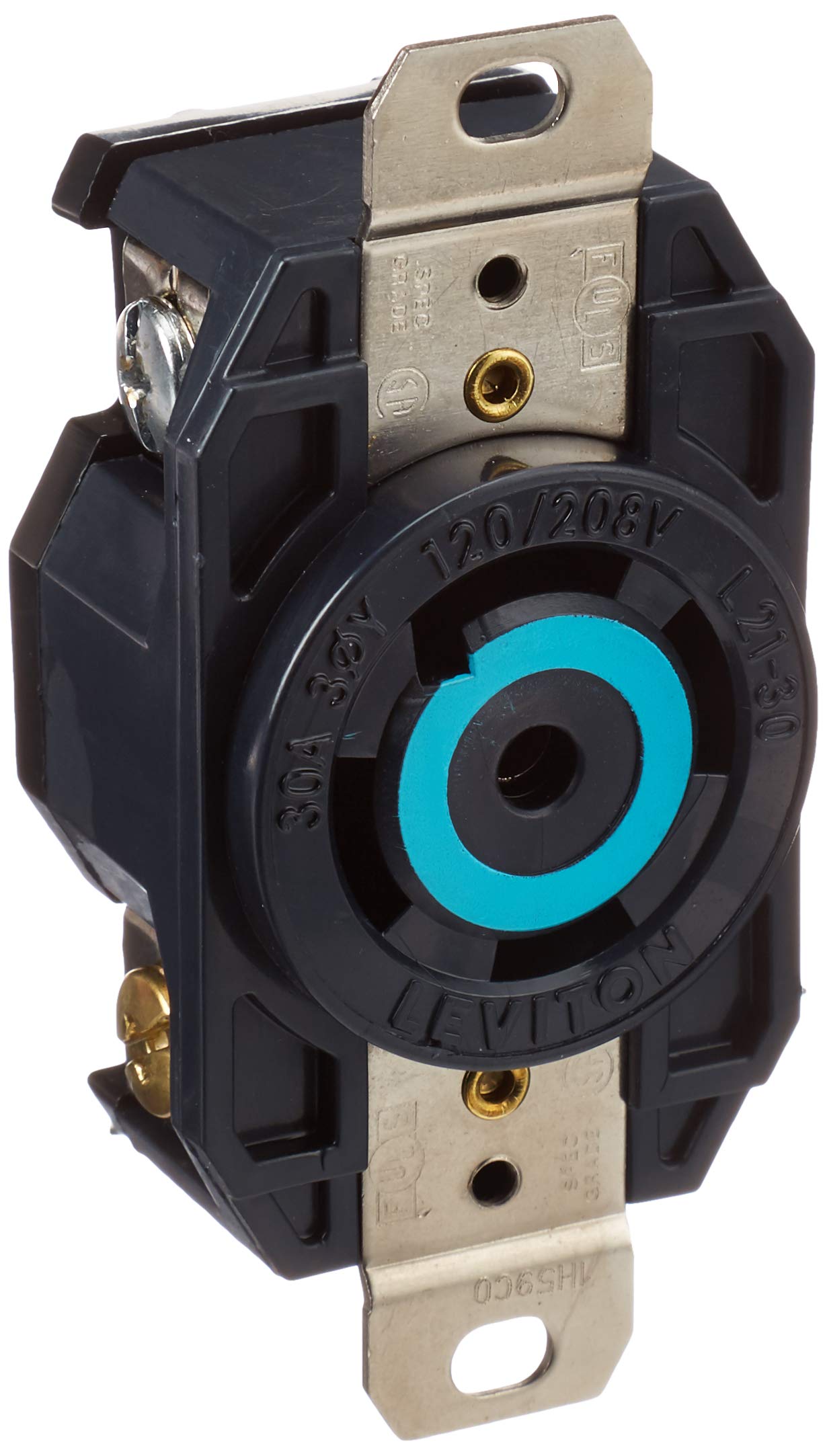 Leviton 2810 30 Amp, 120/208 Volt- 3PY, Flush Mounting Locking Receptacle, Industrial Grade, Grounding, V-0-Max, Black