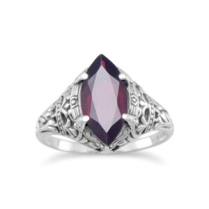 AzureBella Jewelry Marquise Garnet Ring Sterling Silver Antique Finish Vintage Style, 9