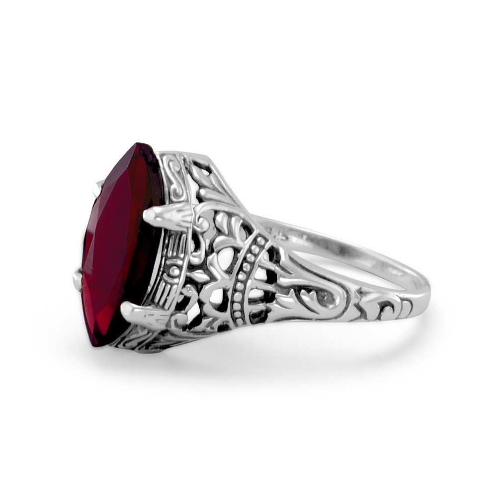 AzureBella Jewelry Marquise Garnet Ring Sterling Silver Antique Finish Vintage Style, 9