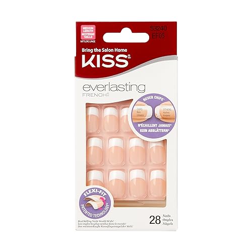 KISS Everlasting, Press-On Nails, Nail glue included, Infinite', French, Medium Size, Squoval Shape, Includes 28 Nails, 2g Glue, 1 Manicure Stick, 1 Mini file