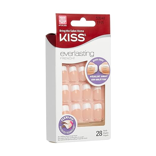 KISS Everlasting, Press-On Nails, Nail glue included, Infinite', French, Medium Size, Squoval Shape, Includes 28 Nails, 2g Glue, 1 Manicure Stick, 1 Mini file