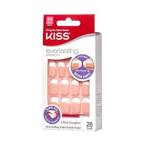 KISS Everlasting, Press-On Nails, Nail glue included, Infinite', French, Medium Size, Squoval Shape, Includes 28 Nails, 2g Glue, 1 Manicure Stick, 1 Mini file