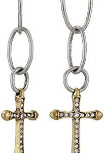 Lucky Brand Women's Hammered Hoop Cross Earring Silver Drop Earrings