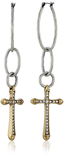 Lucky Brand Women's Hammered Hoop Cross Earring Silver Drop Earrings