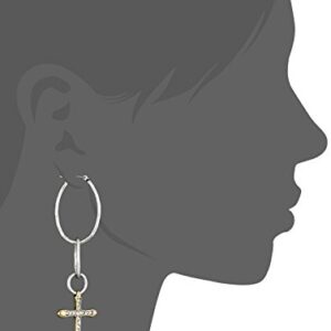 Lucky Brand Women's Hammered Hoop Cross Earring Silver Drop Earrings