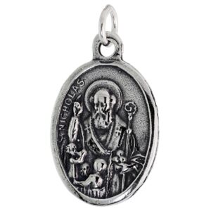 sterling silver st nicholas medal pendant oxidized finish oval 7/8 inch