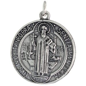 sterling silver st benedict medal pendant 15/16 inch round oxidized finish no chain included