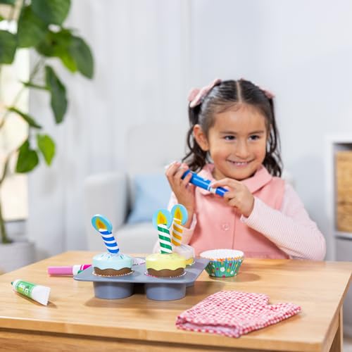 Melissa & Doug Bake and Decorate Wooden Cupcake Play Food Set - FSC Certified