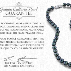 The Pearl Source 14K Gold 5.5-6.0mm AAA Quality Round Genuine Black Japanese Akoya Saltwater Cultured Pearl Necklace in 17" Princess Length for Women