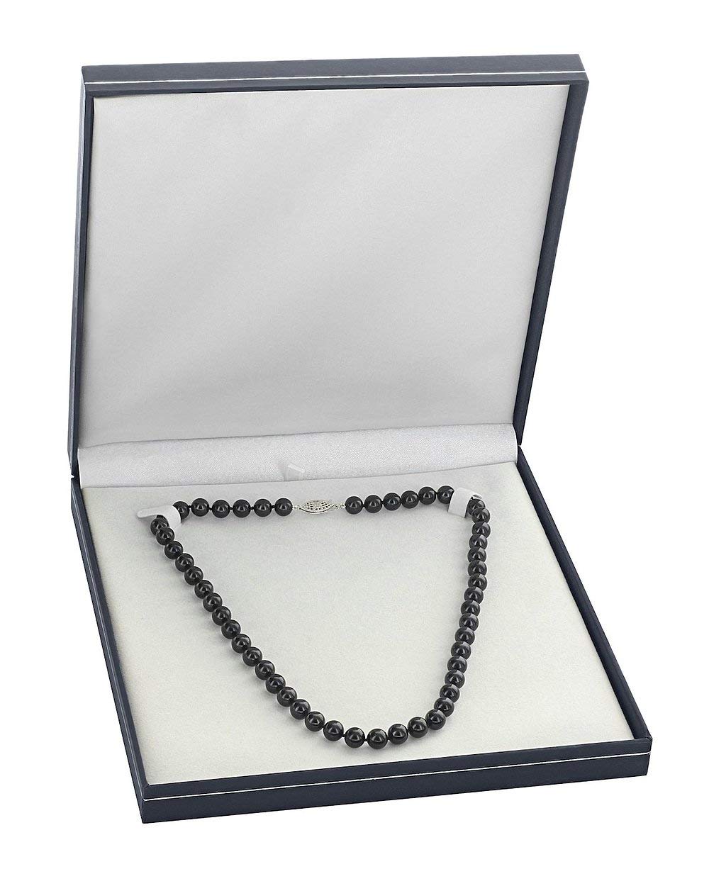 The Pearl Source 14K Gold 5.5-6.0mm AAA Quality Round Genuine Black Japanese Akoya Saltwater Cultured Pearl Necklace in 17" Princess Length for Women