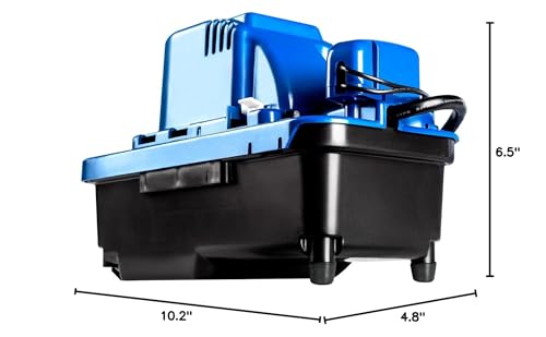 Little Giant VCMX-20ULST 115 Volt, 1/30 HP, 84 GPH Automatic Condensate Removal Pump, 6-Ft. Power Cord, Safety Switch, 20-ft. 3/8-inch Tubing, Blue, 554550