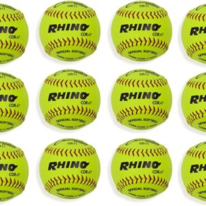 Champion Sports 11" Syntex Leather Cover Softballs - Cork Core - Medium Compression - NFHS Approved - Raised Seams - Optic Yellow - Pack of 12