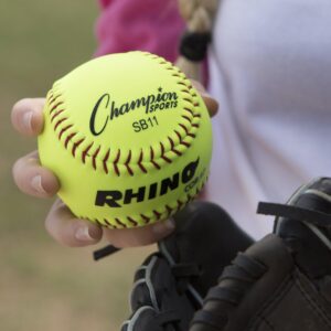 Champion Sports 11" Syntex Leather Cover Softballs - Cork Core - Medium Compression - NFHS Approved - Raised Seams - Optic Yellow - Pack of 12