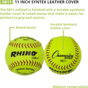 Champion Sports 11" Syntex Leather Cover Softballs - Cork Core - Medium Compression - NFHS Approved - Raised Seams - Optic Yellow - Pack of 12