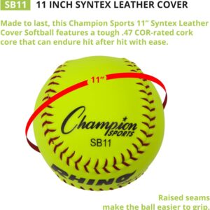 Champion Sports 11" Syntex Leather Cover Softballs - Cork Core - Medium Compression - NFHS Approved - Raised Seams - Optic Yellow - Pack of 12