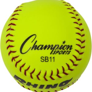 Champion Sports 11" Syntex Leather Cover Softballs - Cork Core - Medium Compression - NFHS Approved - Raised Seams - Optic Yellow - Pack of 12