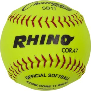 Champion Sports 11" Syntex Leather Cover Softballs - Cork Core - Medium Compression - NFHS Approved - Raised Seams - Optic Yellow - Pack of 12