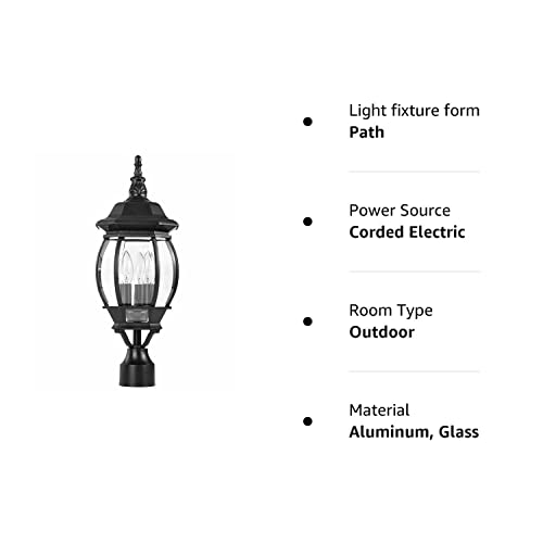 NUVO 60/899 Central Park Outdoor 3-Light Post Lantern, 60 Watts/120 Volts (Black), 21 x 7.4 Inches