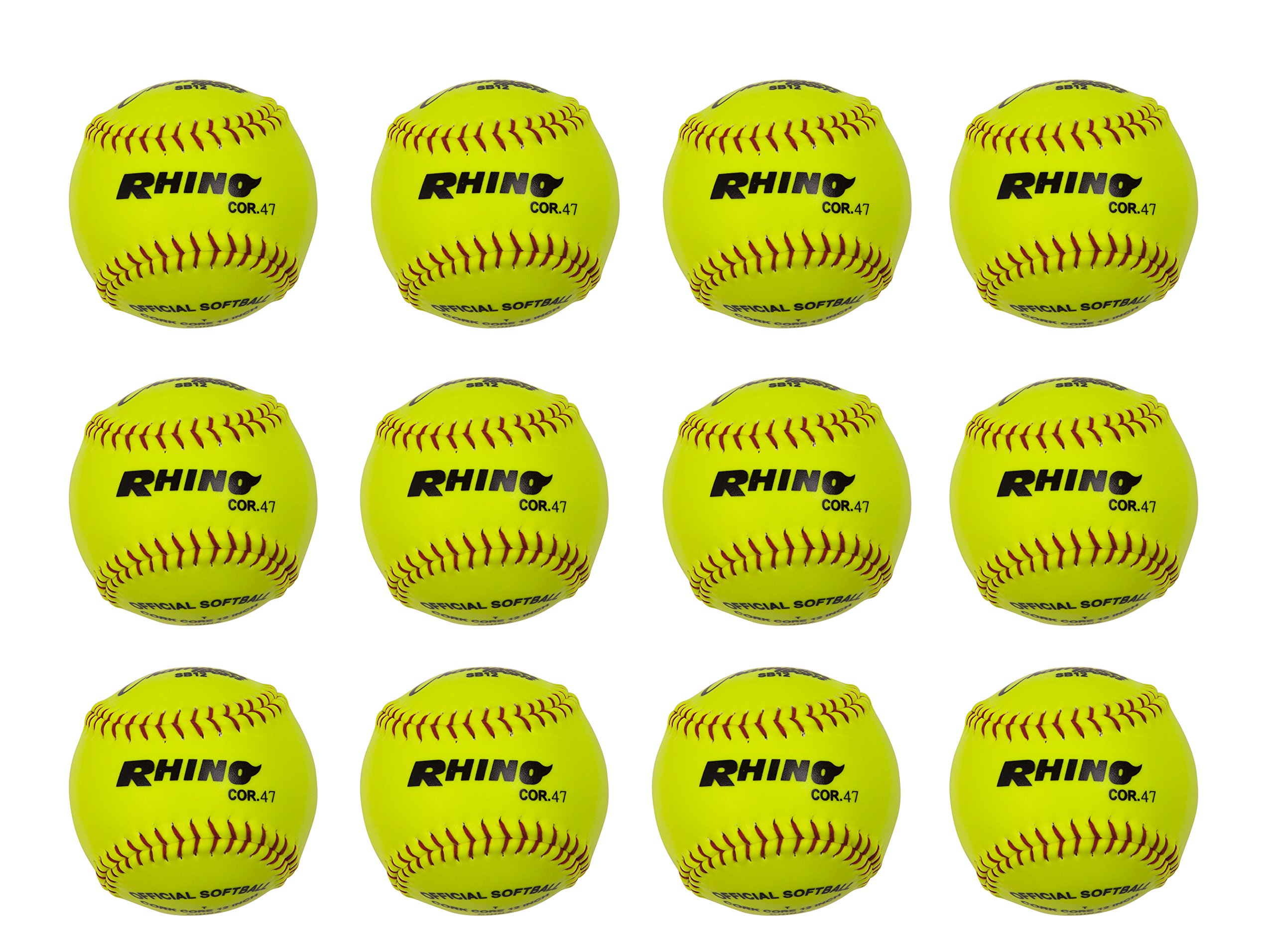 Champion Sports 12" Syntex Leather Cover Softballs - Cork Core - Medium Compression - NFHS Approved - Raised Seams - Optic Yellow - Pack of 12