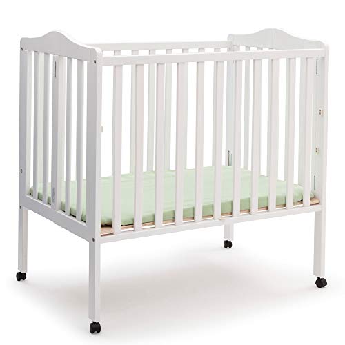 Delta Children Folding Portable Mini Baby Crib with 1.5-inch Mattress - Greenguard Gold Certified, White