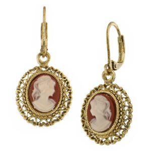 1928 jewelry dark carnelian oval cameo heart frame drop earrings