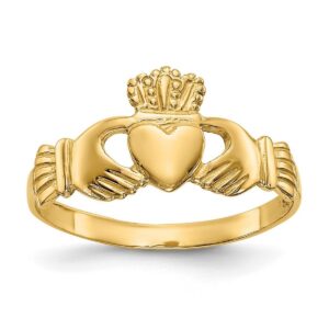 14k yellow gold polished ladies irish claddagh celtic trinity knot ring size 7 jewelry for women