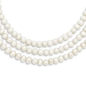 Hook Clasp Multi Strand Silver Triple Strand White Freshwater Cultured Pearl Necklace 19 Inch Animal Sealife Fish Hook Measures 21x21mm Wide Jewelry for Women