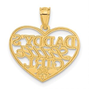 14k Yellow Gold Polished Sparkle Cut Daddys Little Girl Love Heart Pendant Necklace 18mm Jewelry for Women