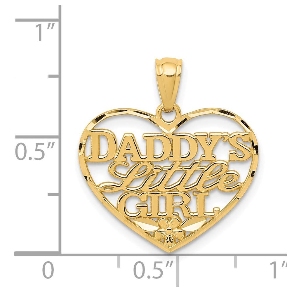 14k Yellow Gold Polished Sparkle Cut Daddys Little Girl Love Heart Pendant Necklace 18mm Jewelry for Women