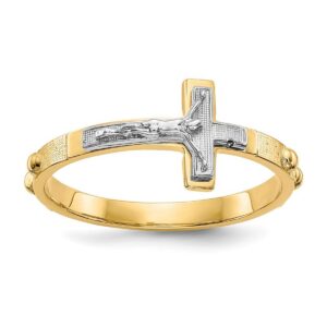 14k two tone solid polished gold crucifix rosary ring size 6 jewelry for women