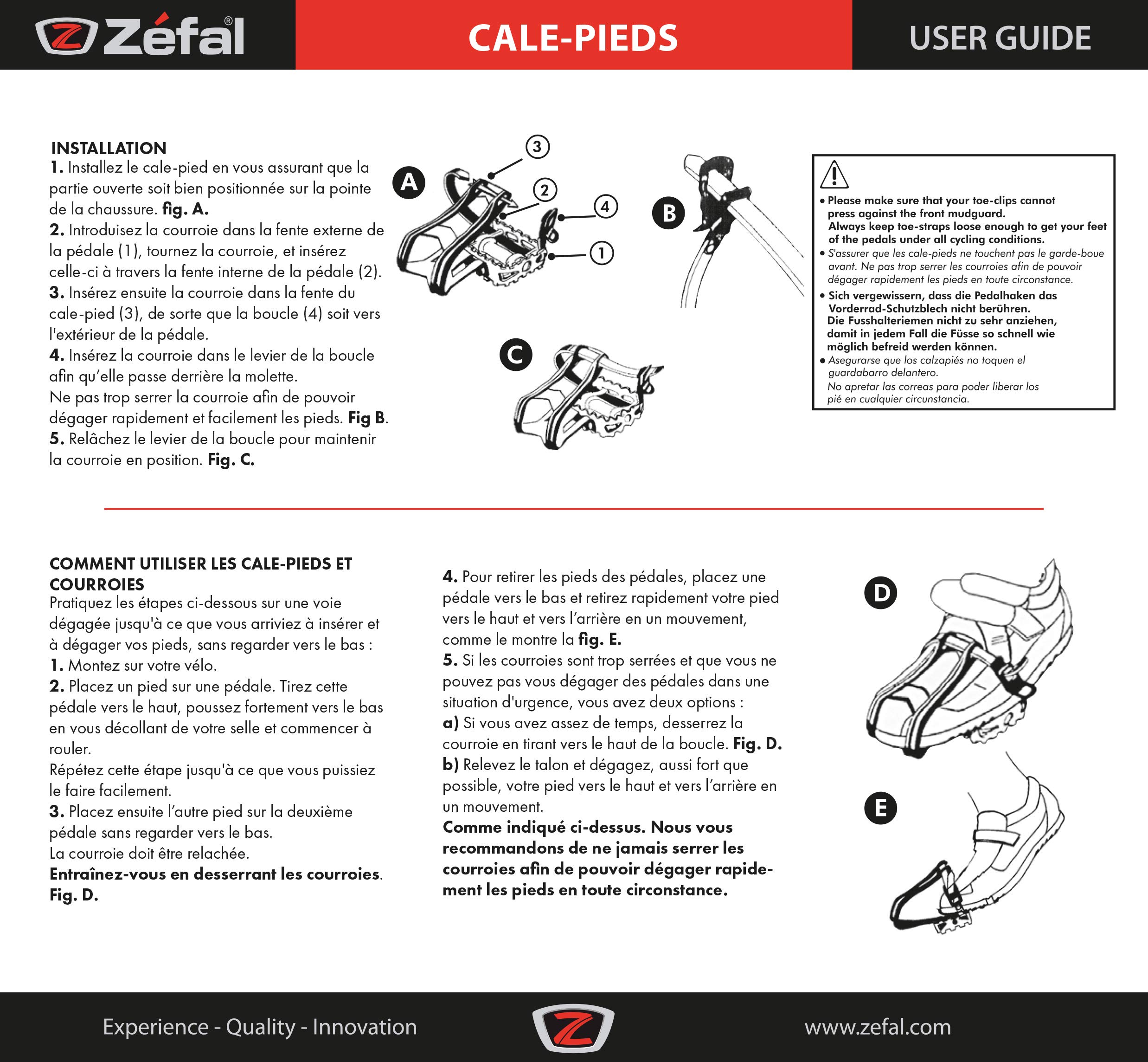 Zefal "Cristophe Mountain Bicycle Half Toe Clips, L/XL, Black