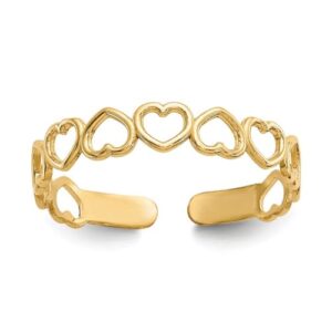 14k yellow gold polished open love hearts toe ring jewelry for women