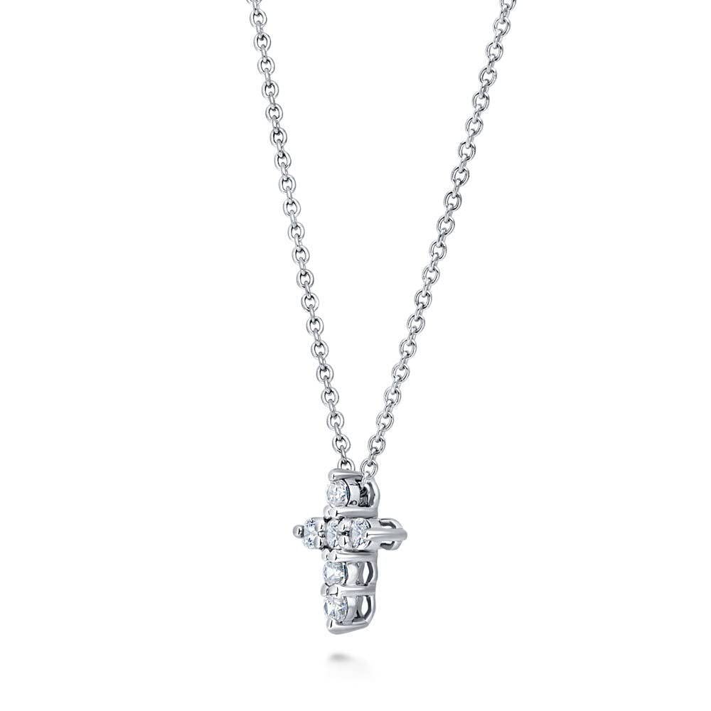 BERRICLE Sterling Silver Cross Cubic Zirconia CZ Fashion Pendant Necklace for Women, Rhodium Plated