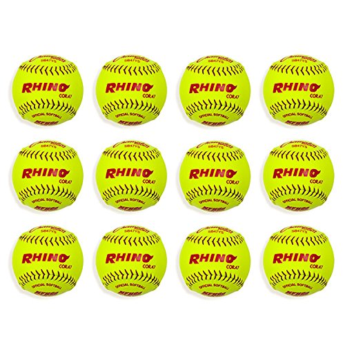 Champion Sports 12" Syntex Leather Cover Softballs - Poly Core - Medium Compression - NFHS Approved - Raised Seams - Optic Yellow - Pack of 12