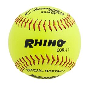 champion sports 12" leather cover softballs - poly core - medium compression - nfhs approved - raised seams - optic yellow - pack of 12