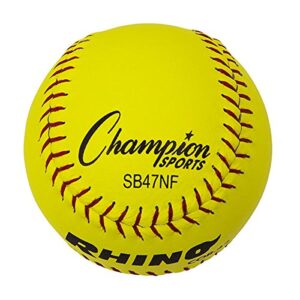 Champion Sports 12" Leather Cover Softballs - Poly Core - Medium Compression - NFHS Approved - Raised Seams - Optic Yellow - Pack of 12