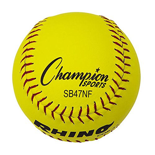 Champion Sports 12" Leather Cover Softballs - Poly Core - Medium Compression - NFHS Approved - Raised Seams - Optic Yellow - Pack of 12