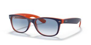 ray-ban rb2132 new wayfarer square sunglasses, blue on orange/clear gradient blue, 55 mm