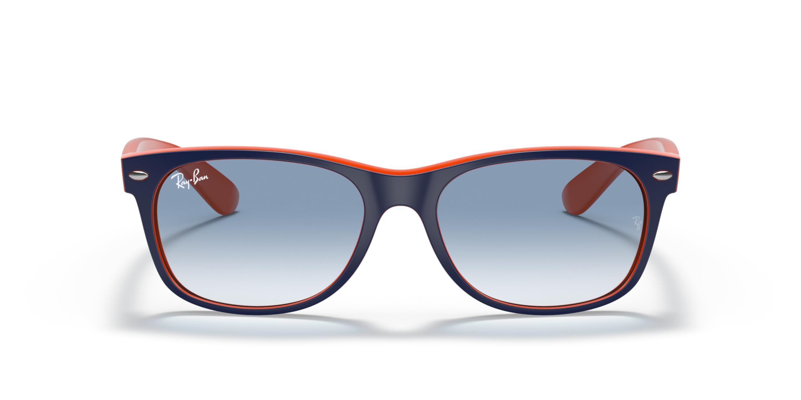 Ray-Ban RB2132 New Wayfarer Square Sunglasses, Blue On Orange/Clear Gradient Blue, 55 mm