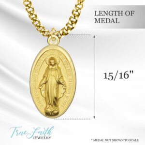 TrueFaithJewelry 12KT Gold-Filled Our Lady Of Grace Miraculous Medal Necklace Pendant Religious Jewelry, 7/8 Inch