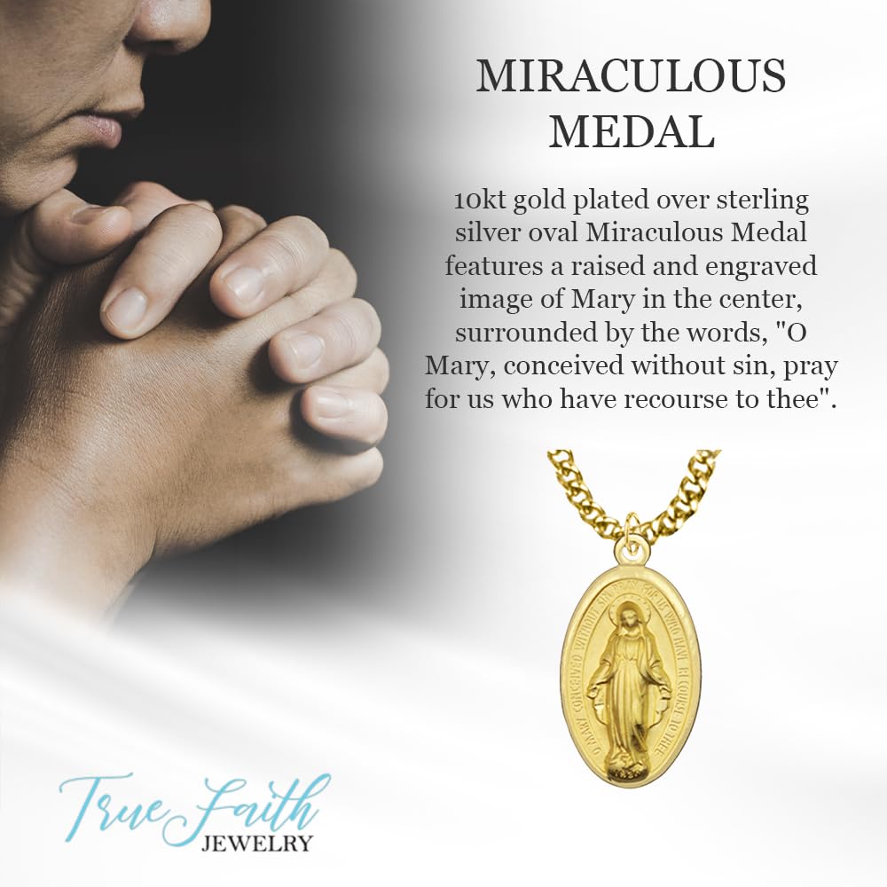 TrueFaithJewelry 12KT Gold-Filled Our Lady Of Grace Miraculous Medal Necklace Pendant Religious Jewelry, 7/8 Inch